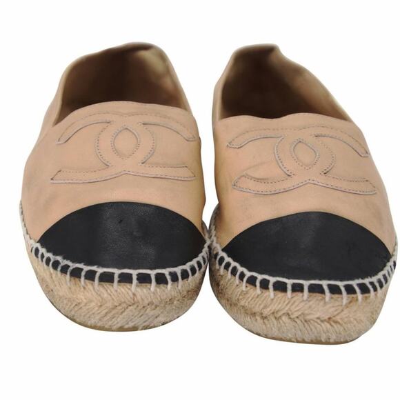 Chanel Espadrille 38 Stitch Leather Cap Toe Cc Flats CC-0402N-0095 - Picture 3 of 12